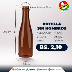 BOTELLA SIN HOMBROS 215 CC.