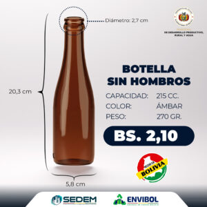 BOTELLA SIN HOMBROS 215 CC.