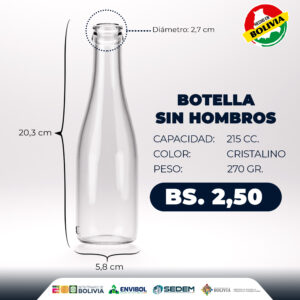 BOTELLA SIN HOMBROS 215 CC.