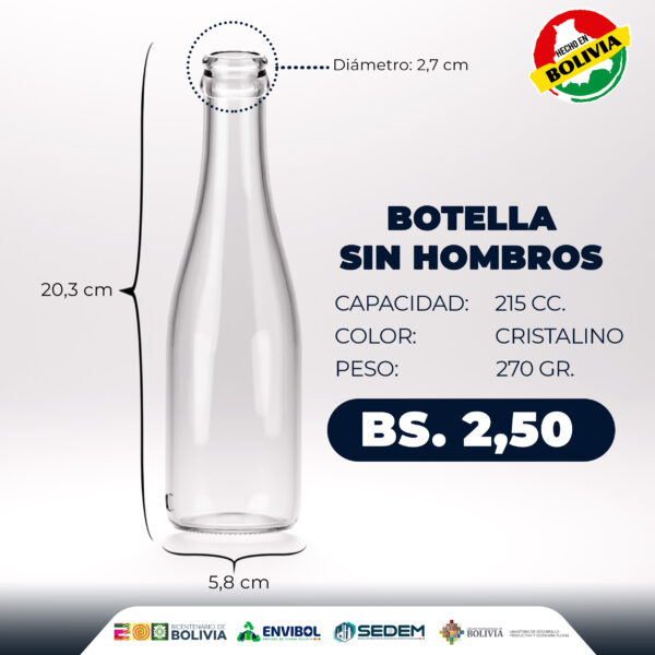 BOTELLA SIN HOMBROS 215 CC.