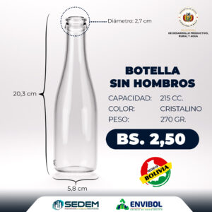 BOTELLA SIN HOMBROS 215 CC.