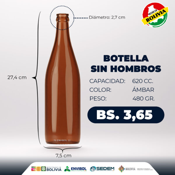 BOTELLA SIN HOMBROS 620 CC.