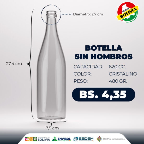 BOTELLA SIN HOMBROS 620 CC.