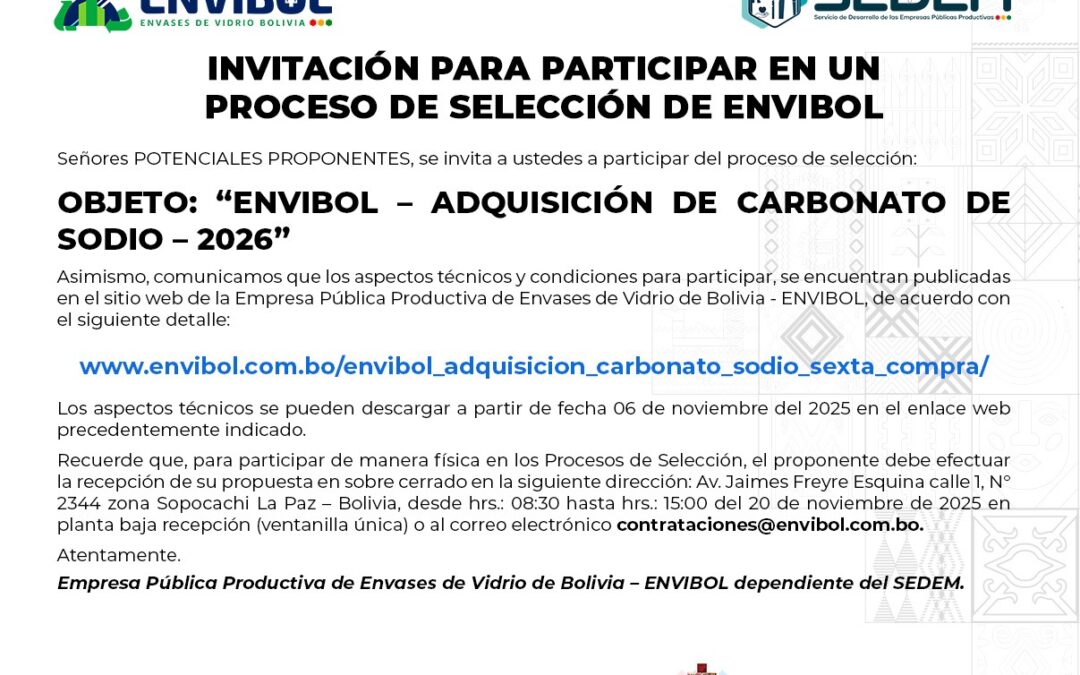 ENVIBOL – ADQUISICION DE CARBONATO DE CALCIO – 2026