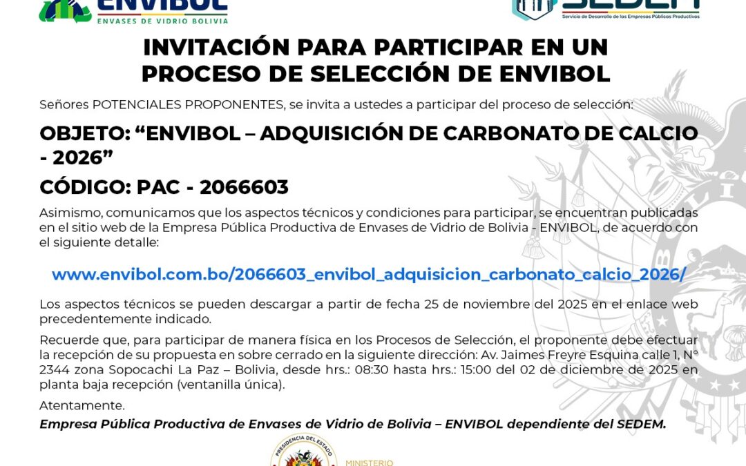 ENVIBOL-ADQUISICION CARBONATO CALCIO 2026